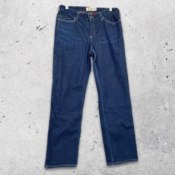 Carhartt Jeans Original Fit Straight Leg Flannel Lined Denim Dark‎ Wash 10 Short - Picture 1 of 9